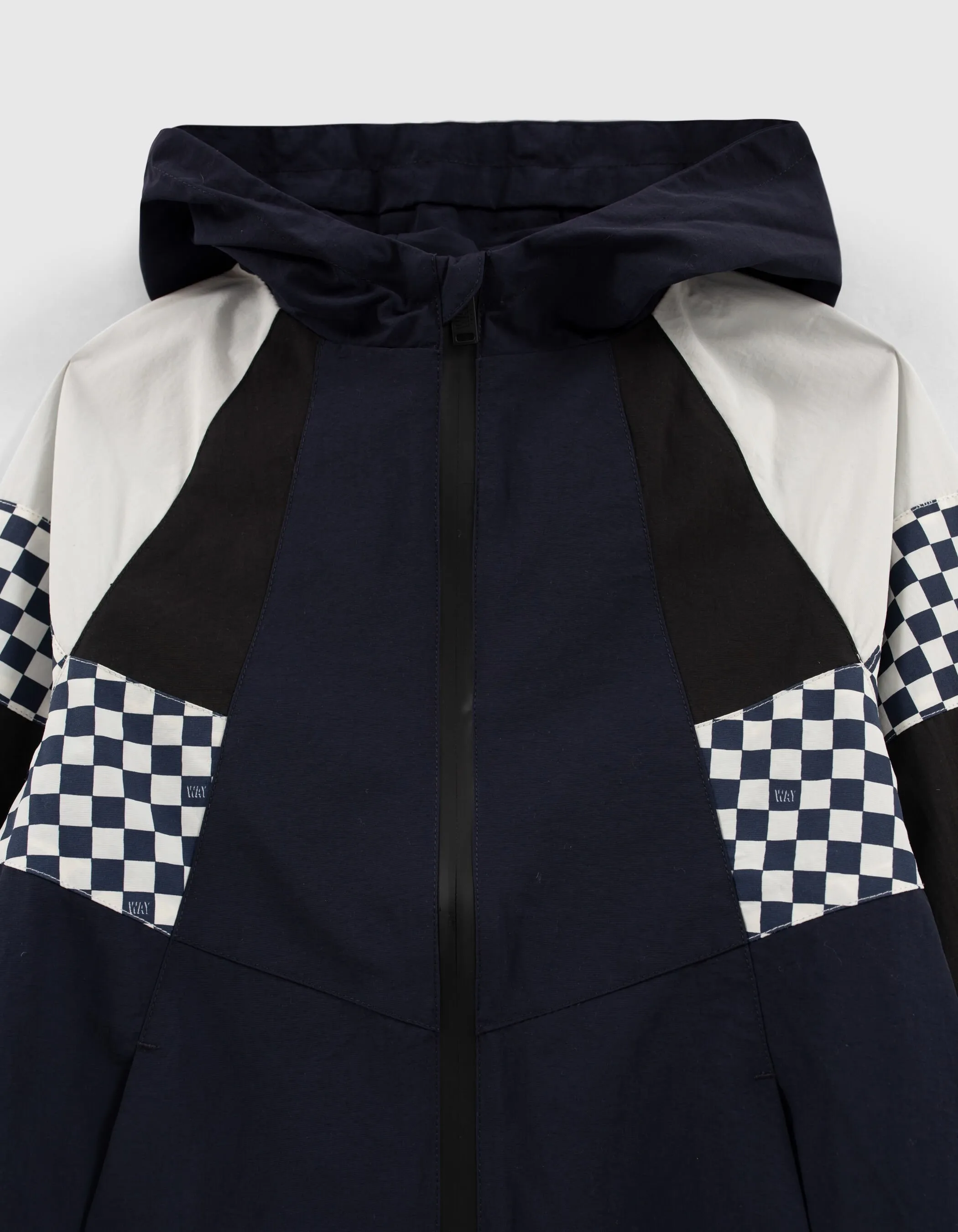 Blouson marine, noir, écru avec damier garçon