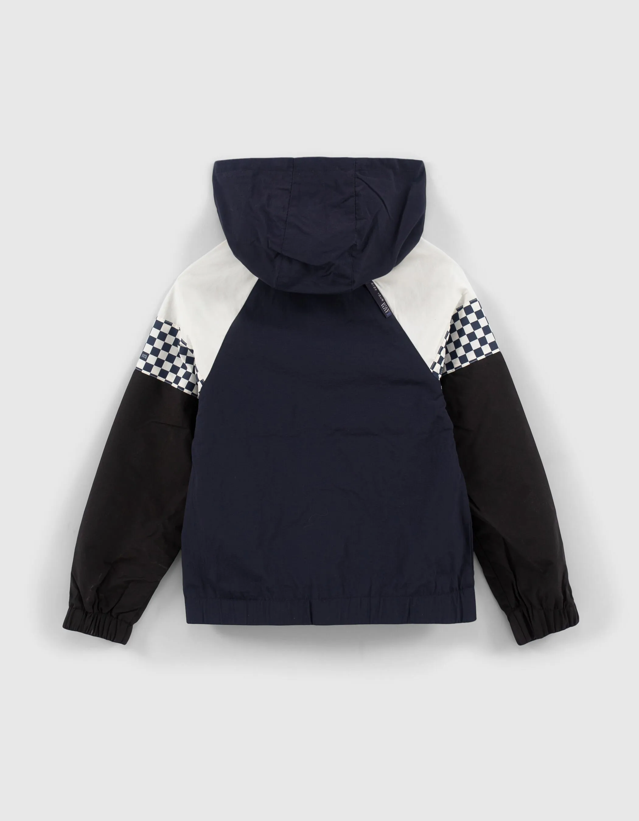 Blouson marine, noir, écru avec damier garçon