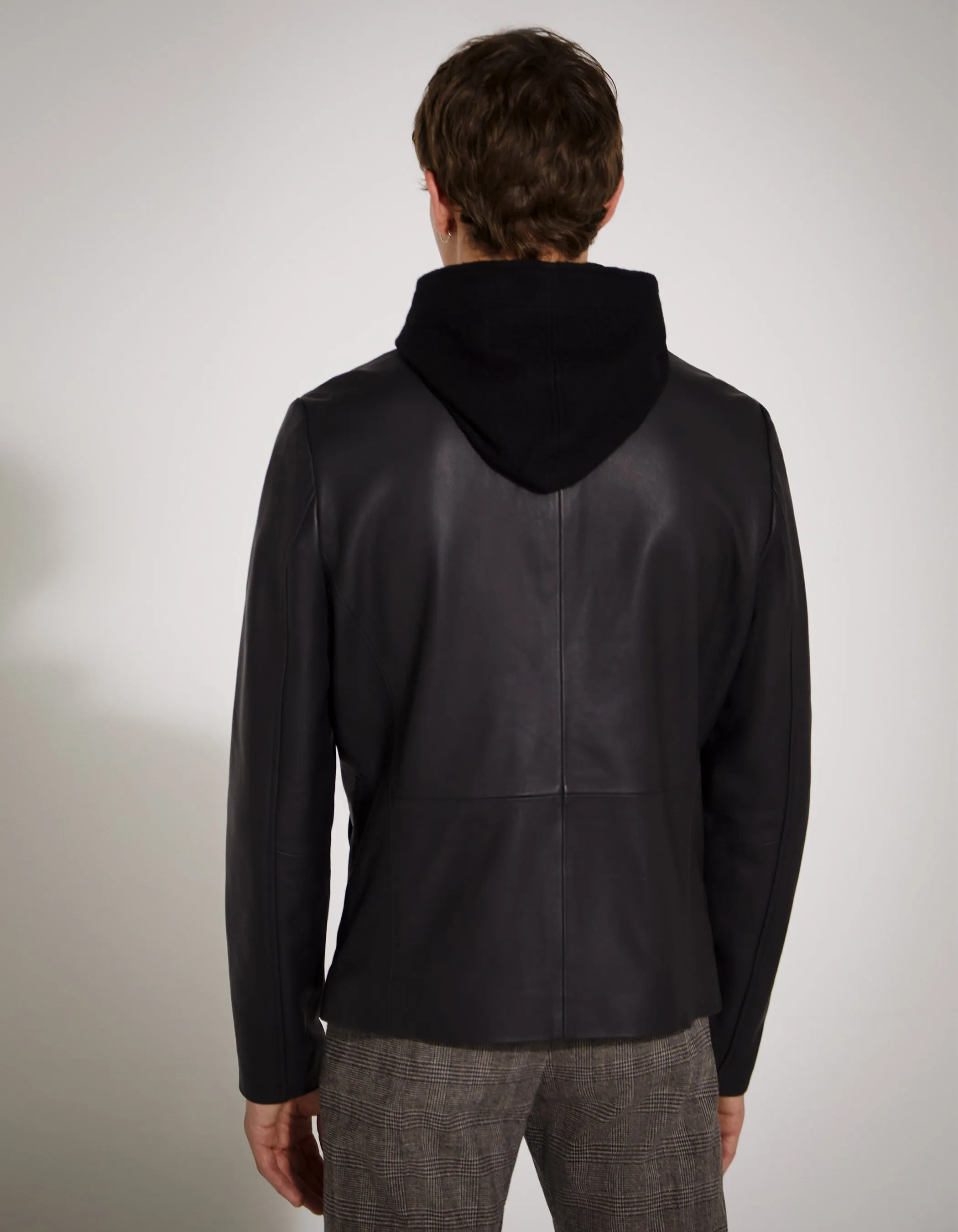 Blouson noir en cuir avec découpes Homme