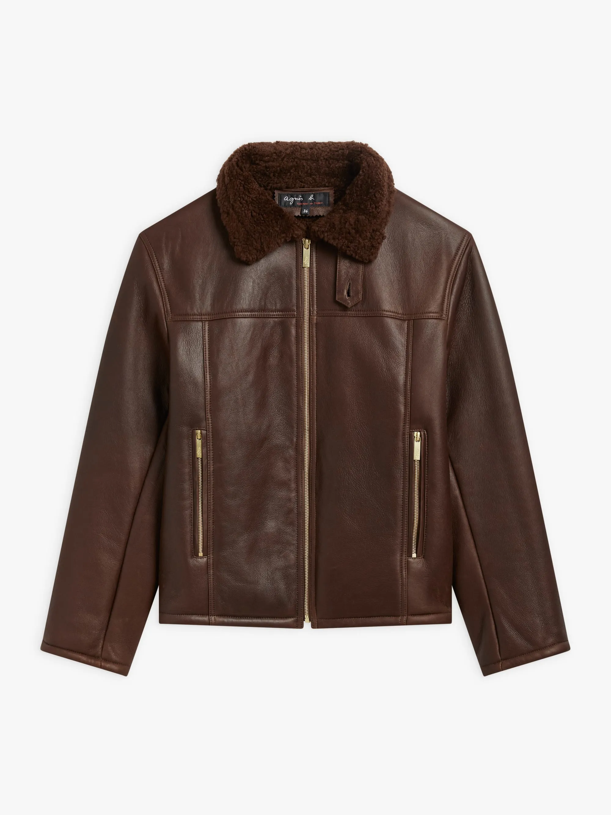 blouson oversize en cuir d'agneau marron