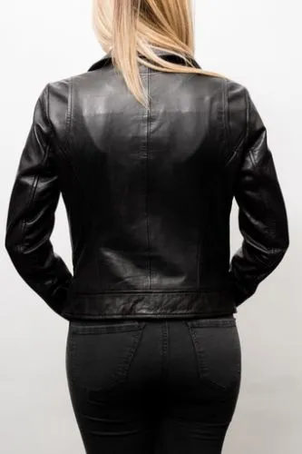 Blouson perfecto cuir agneau Rose Garden Félicia noir.