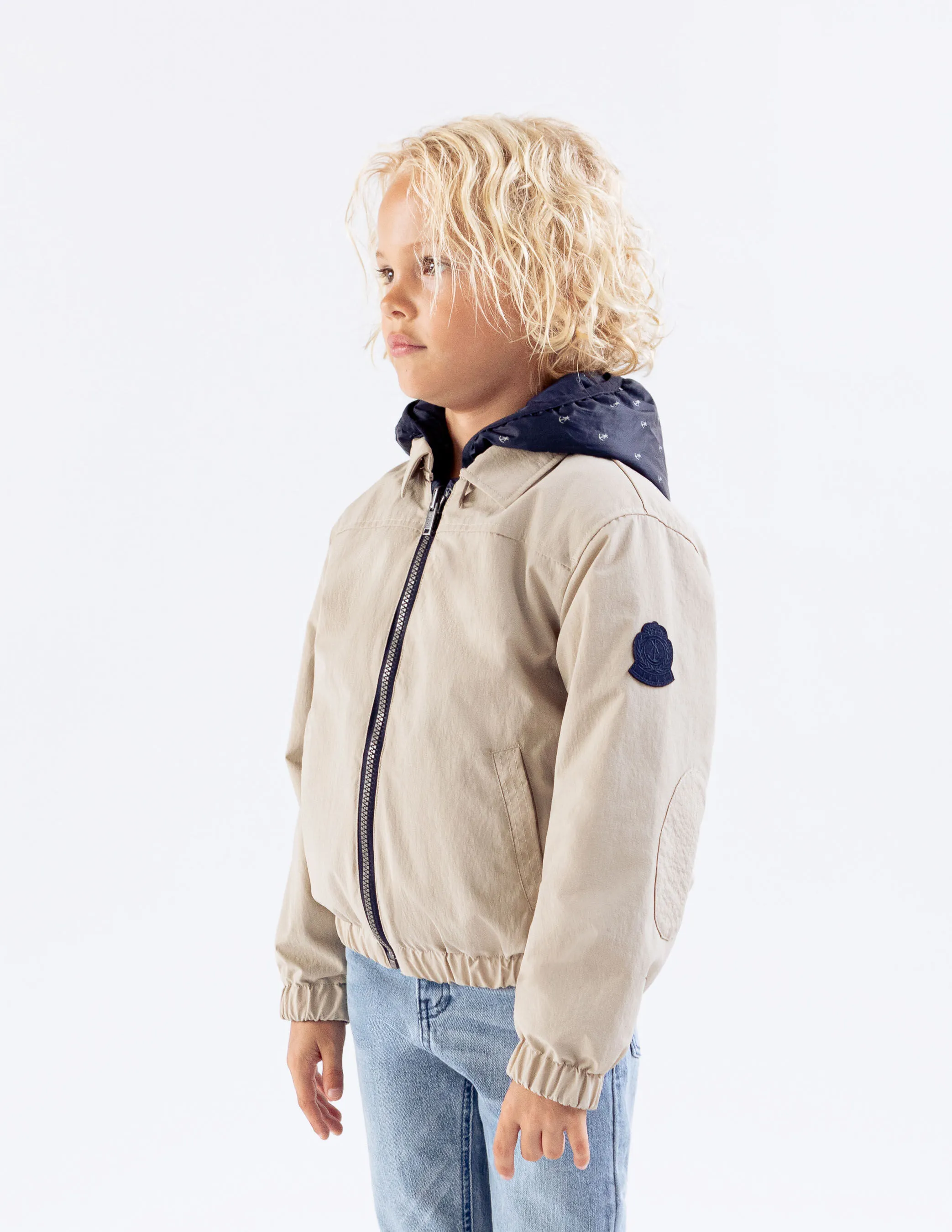 Blouson réversible beige et marine imprimé ancres garçon