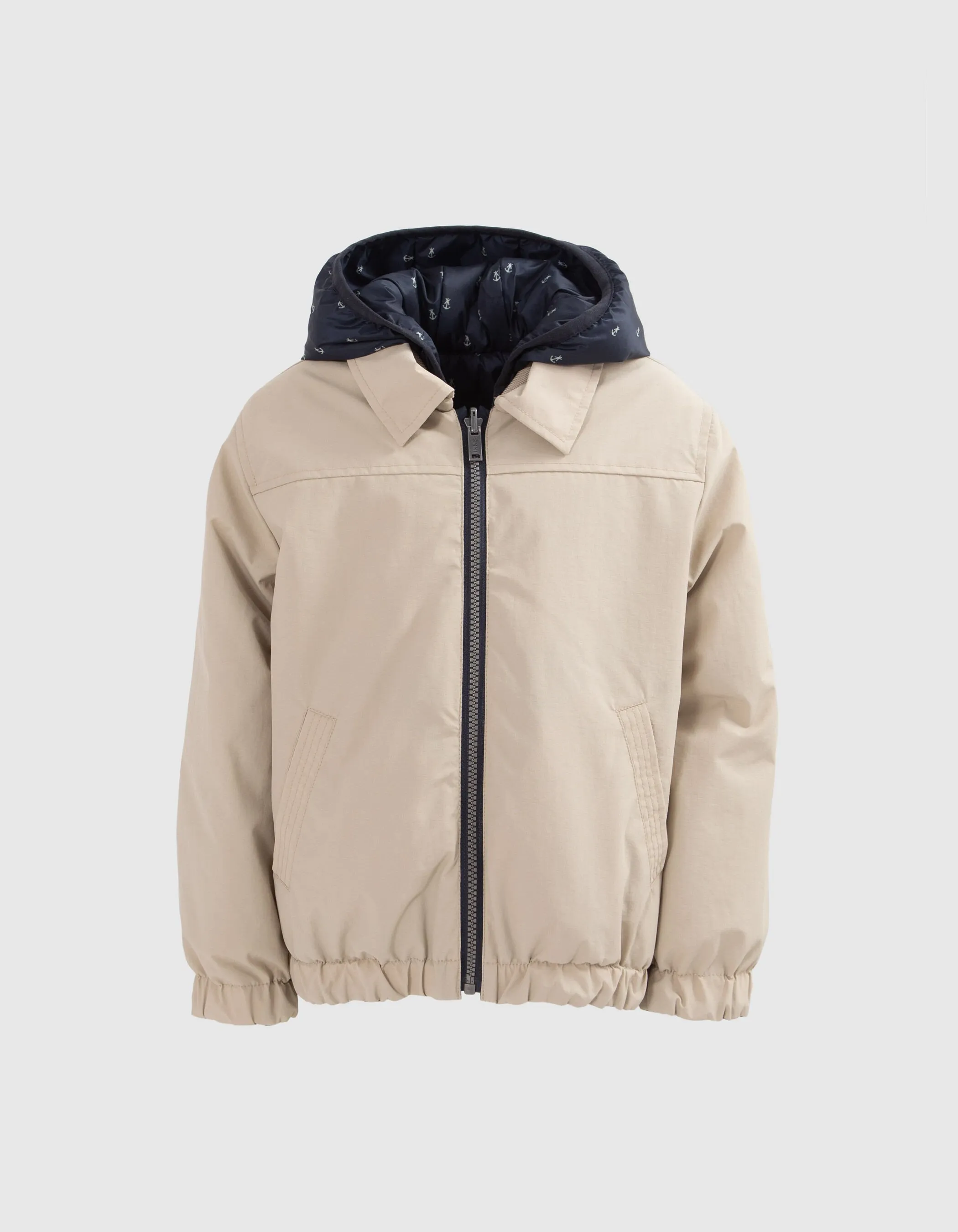 Blouson réversible beige et marine imprimé ancres garçon