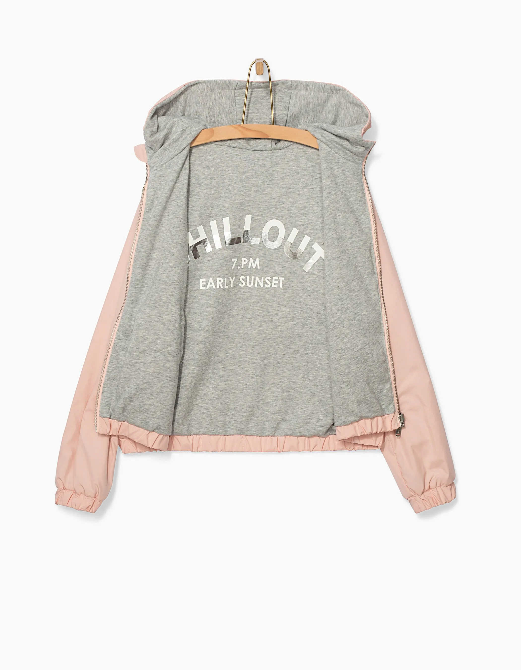 Blouson réversible rose pastel et gris fille