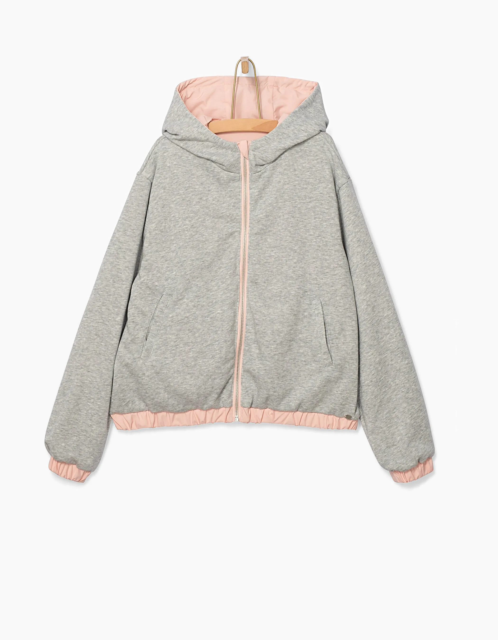 Blouson réversible rose pastel et gris fille