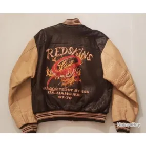 Blouson REDSKINS DA-NANG HUE - Vietnam - USA - Vintage Collector tout cuir avec grande broderie