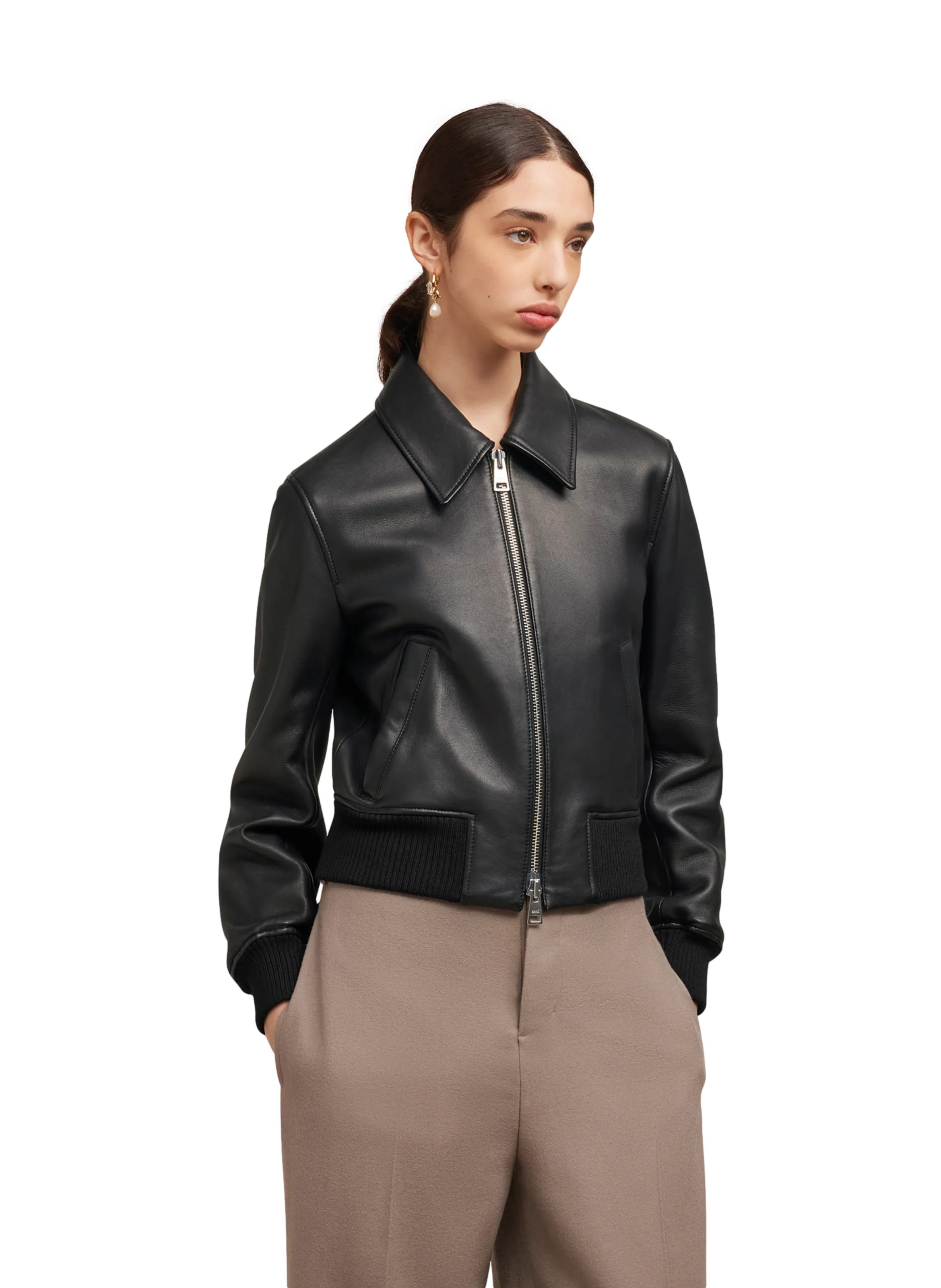 BLOUSON ZIPPé EN CUIR UNISEXE - AMI PARIS pour FEMME | Printemps