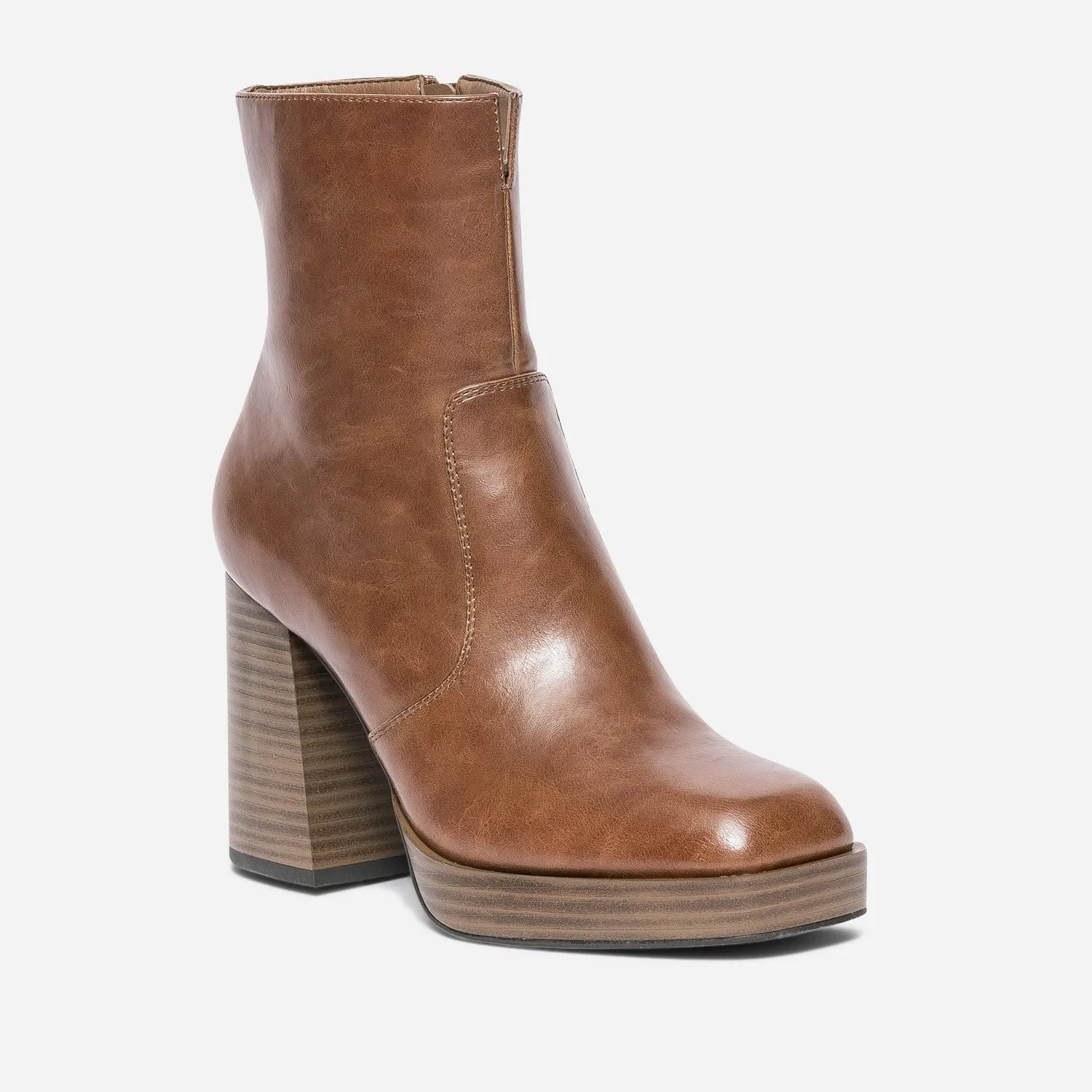 Boots camel à plateforme et talon flare - Boots / bottines Femme | ERAM