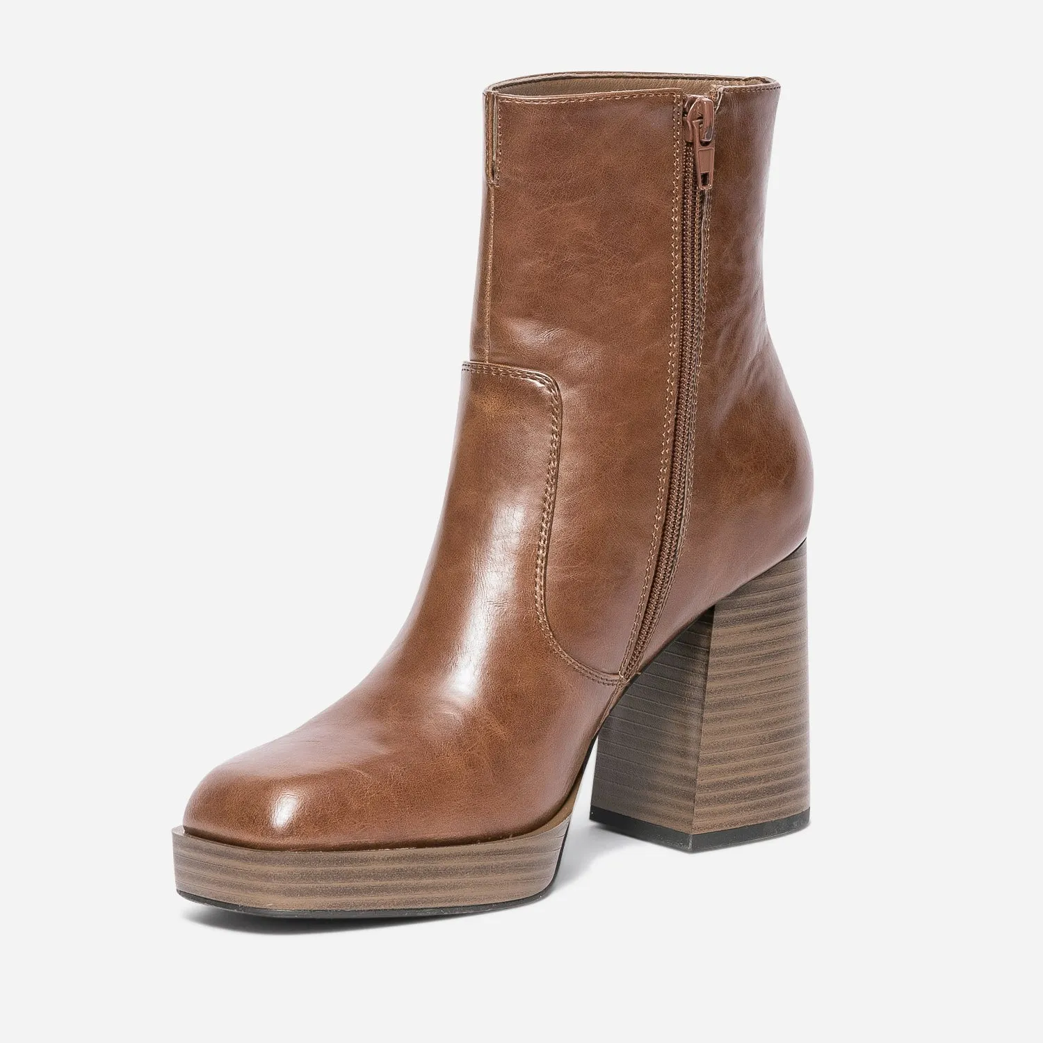 Boots camel à plateforme et talon flare - Boots / bottines Femme | ERAM