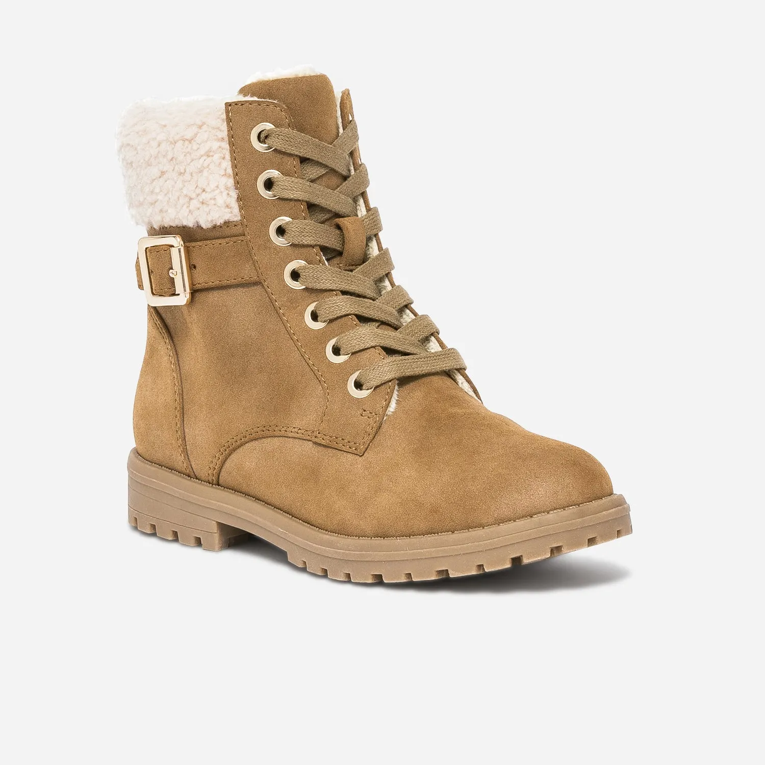 Boots à lacet camel fourré - Boots Enfant | ERAM