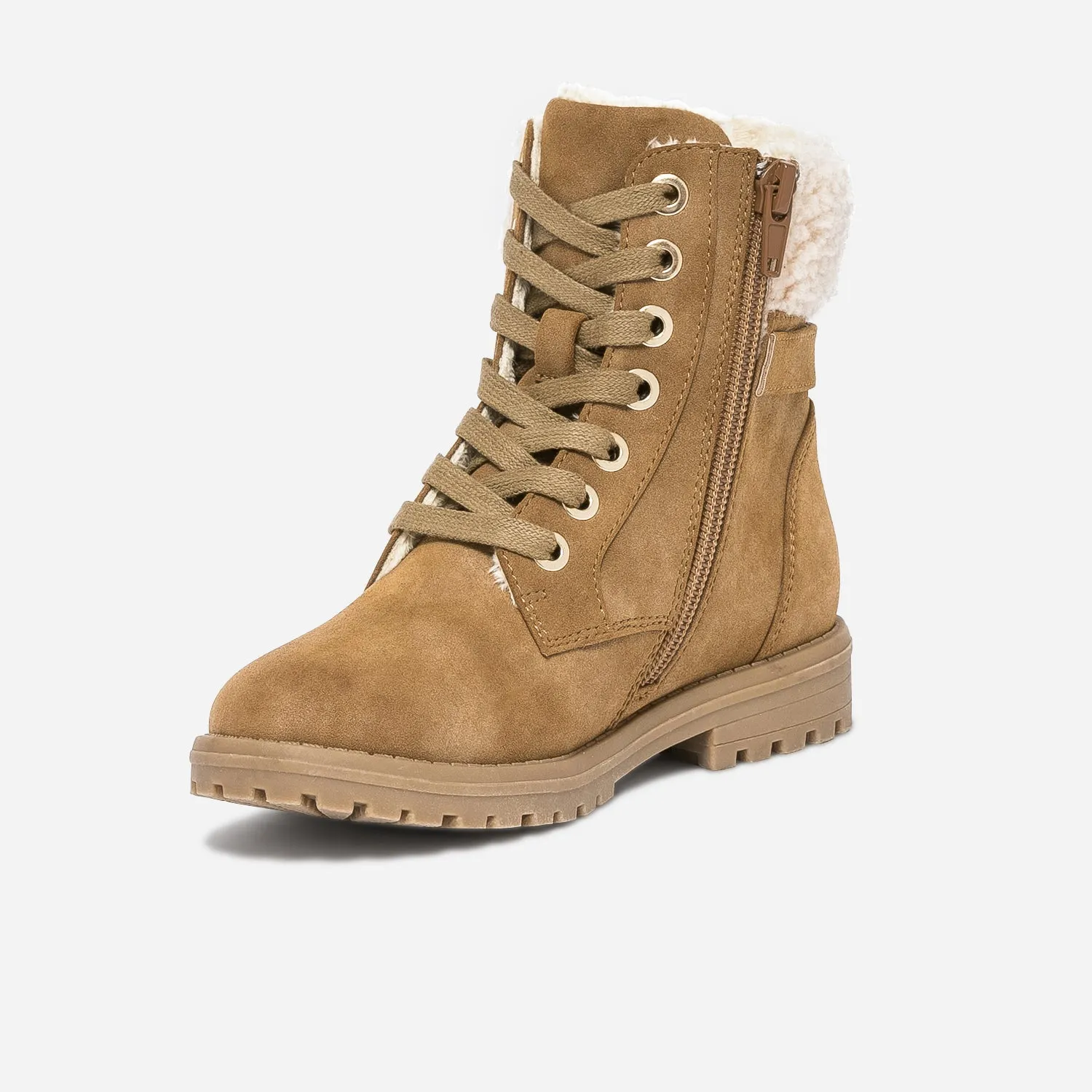 Boots à lacet camel fourré - Boots Enfant | ERAM