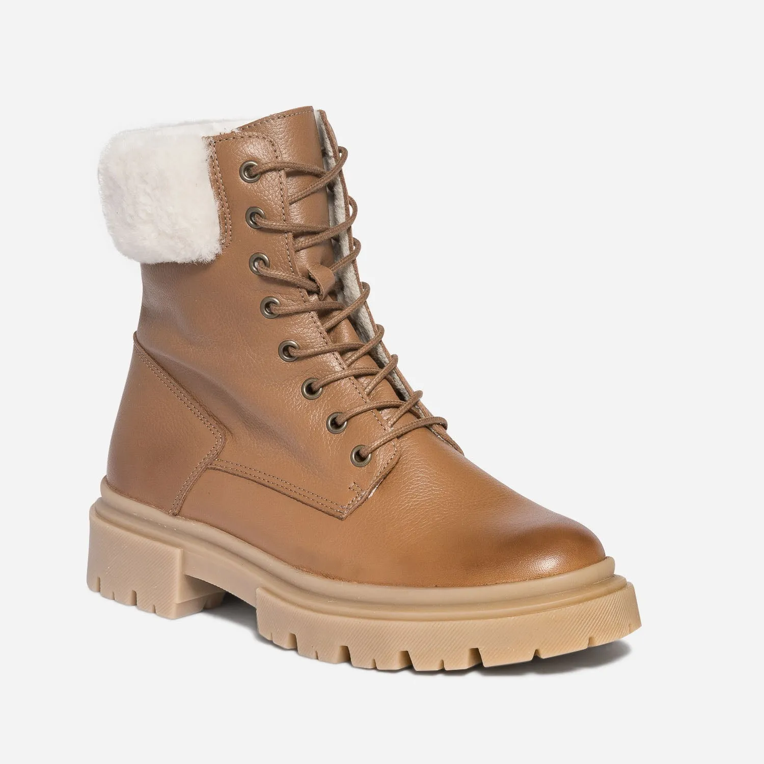 Bottine TEXTO camel éco-conçue en cuir fourré - Boots / bottines Femme | ERAM