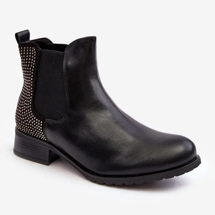 Bottines Chelsea basses pour femme avec décoration, noir Donname le noir