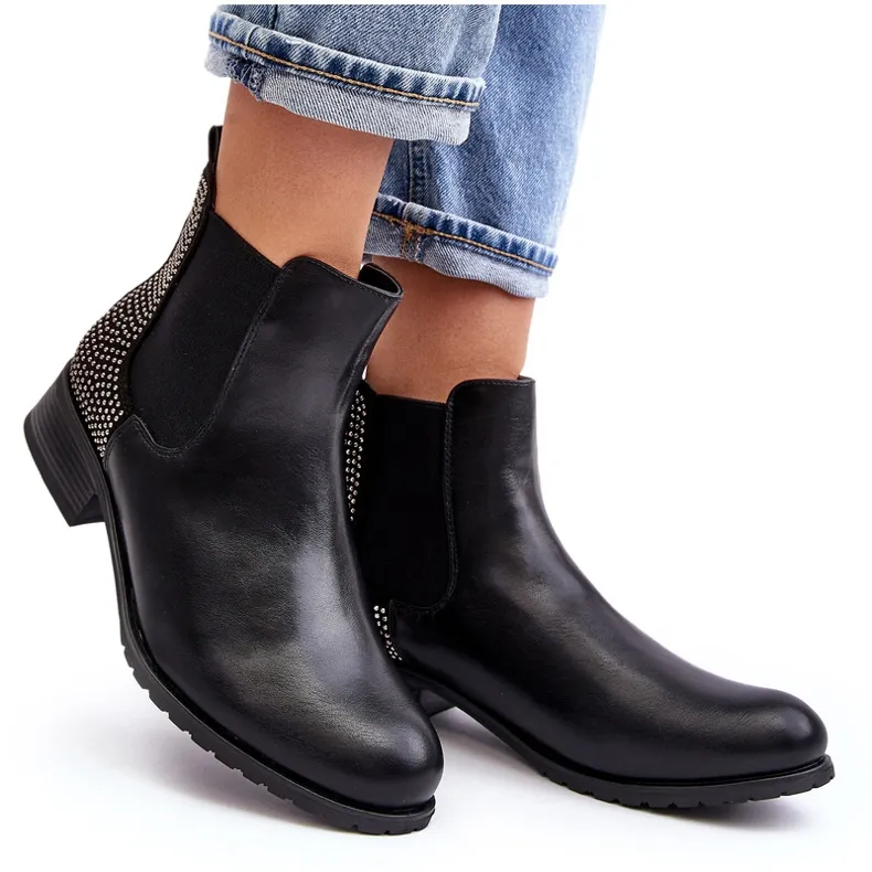 Bottines Chelsea basses pour femme avec décoration, noir Donname le noir