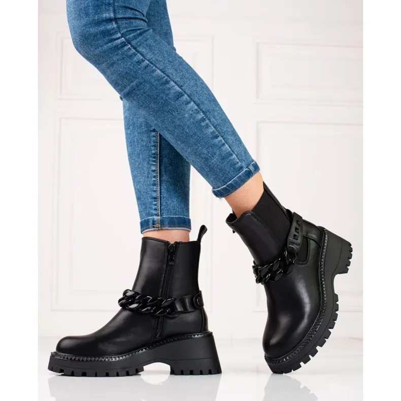 Bottines Chelsea femme avec chaîne shelovet le noir