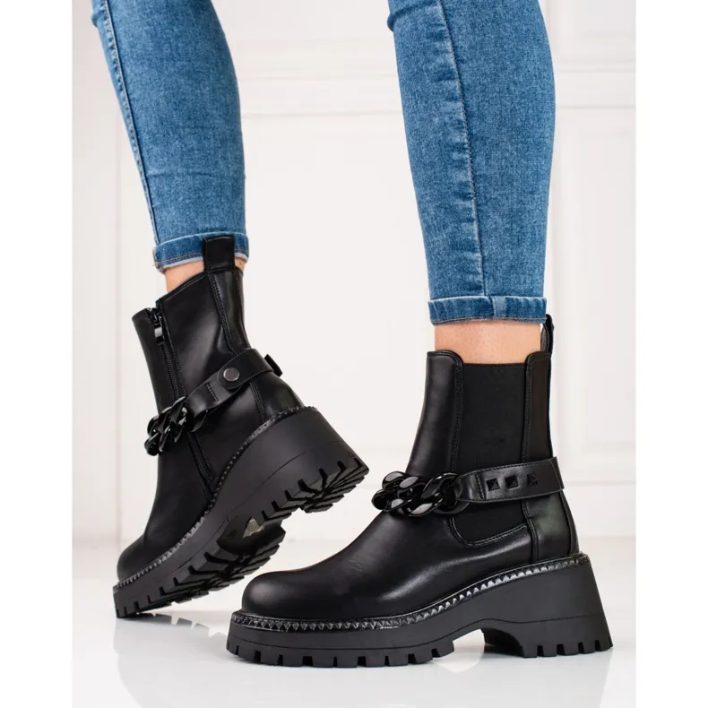 Bottines Chelsea femme avec chaîne shelovet le noir