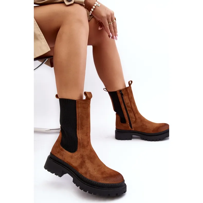 Bottines Chelsea femme Camel Samil à fermeture éclair brun