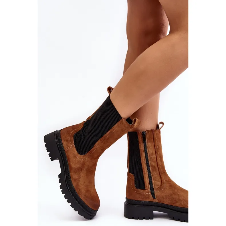 Bottines Chelsea femme Camel Samil à fermeture éclair brun