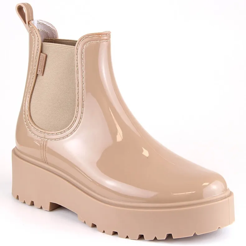 Bottines chelsea femme laquées sur plateforme beige Big Star MM274396