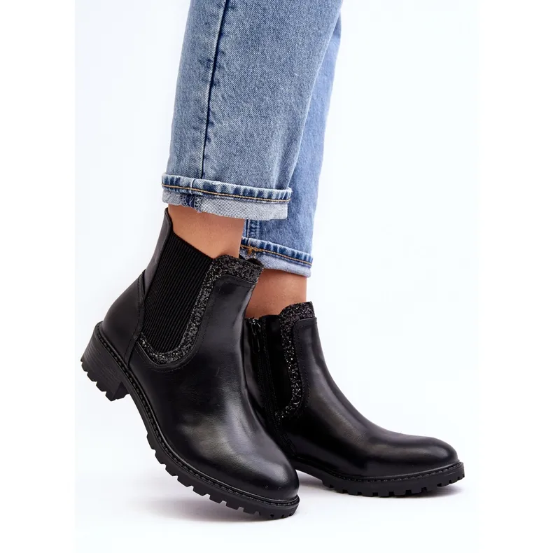 Bottines Chelsea femme à tige basse et talon plat, Noir Kassona le noir