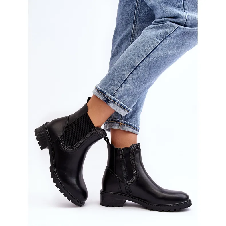 Bottines Chelsea femme à tige basse et talon plat, Noir Kassona le noir