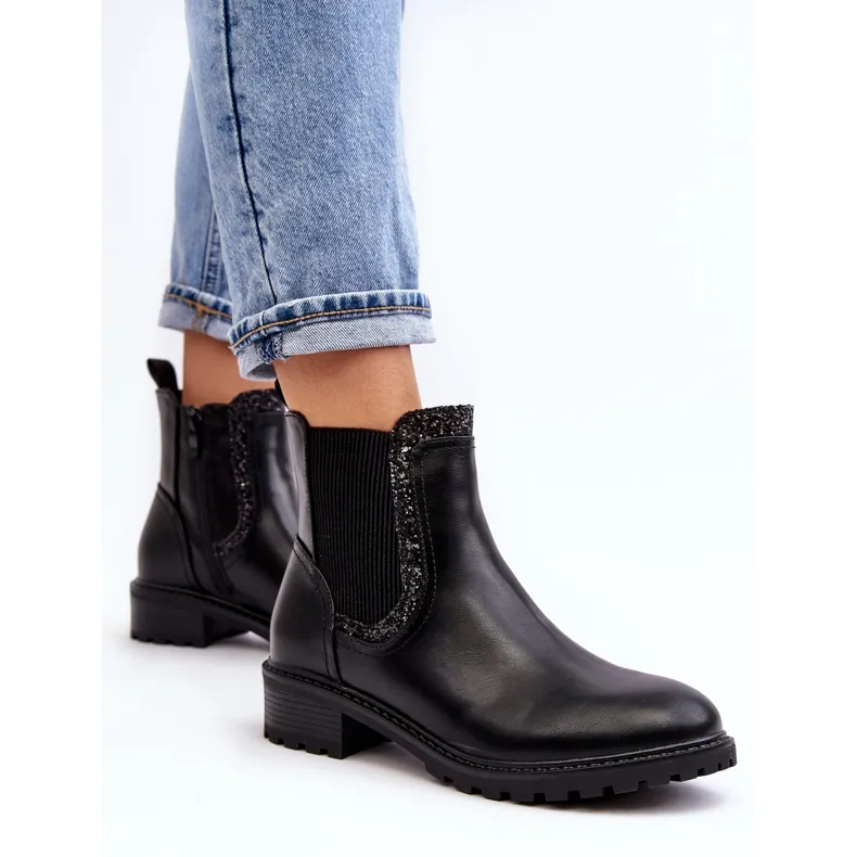 Bottines Chelsea femme à tige basse et talon plat, Noir Kassona le noir