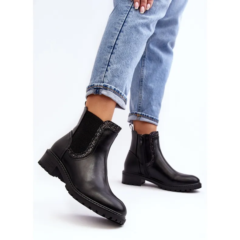 Bottines Chelsea femme à tige basse et talon plat, Noir Kassona le noir