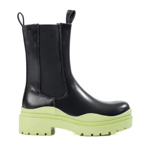 Bottines Chelsea hautes noir-vert pour femme sur plateforme Shelovet épaisse le noir