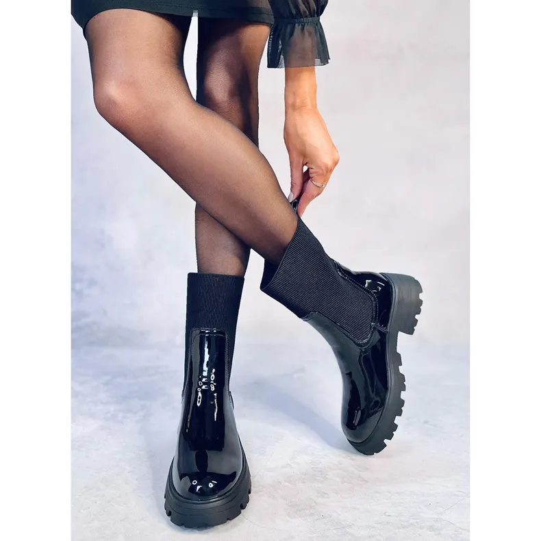 Bottines Chelsea laquées noires Batson le noir