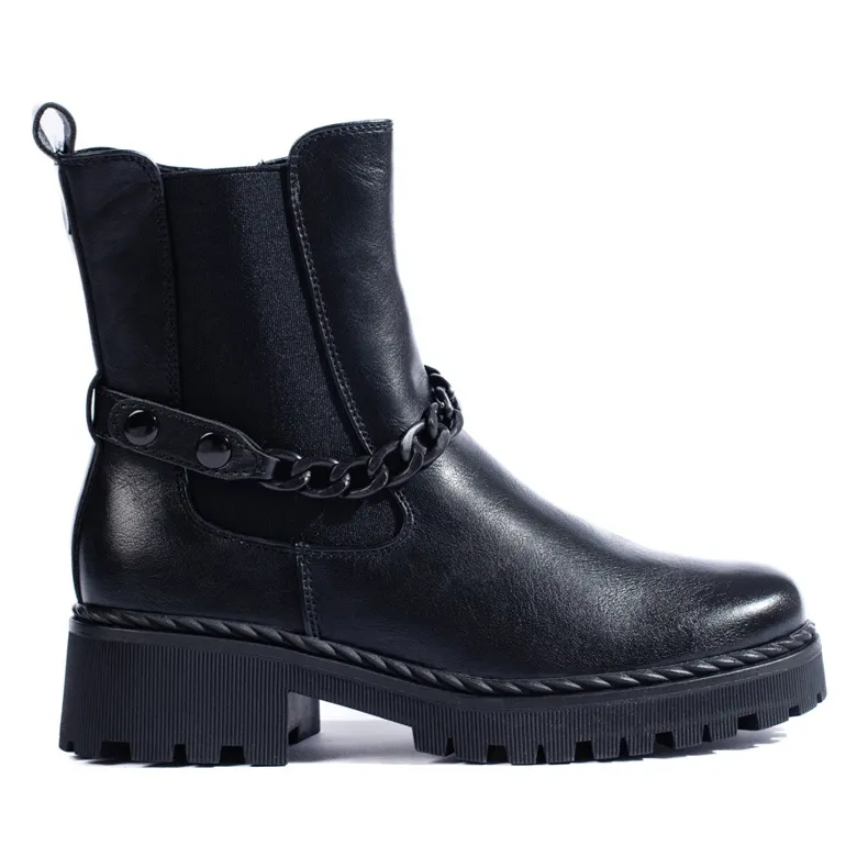 Bottines Chelsea noires pour femme avec chaîne Shelovet le noir