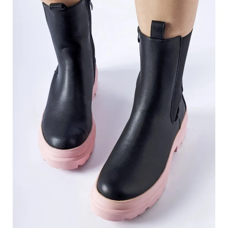 Bottines en Georgette noires à semelle rose le noir