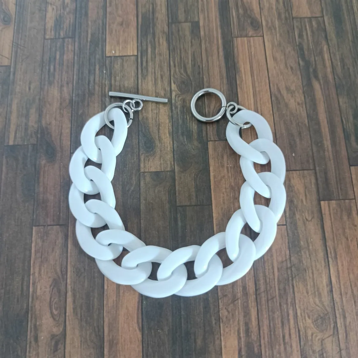 Bracelet gros maillons blanc argenté 22mm