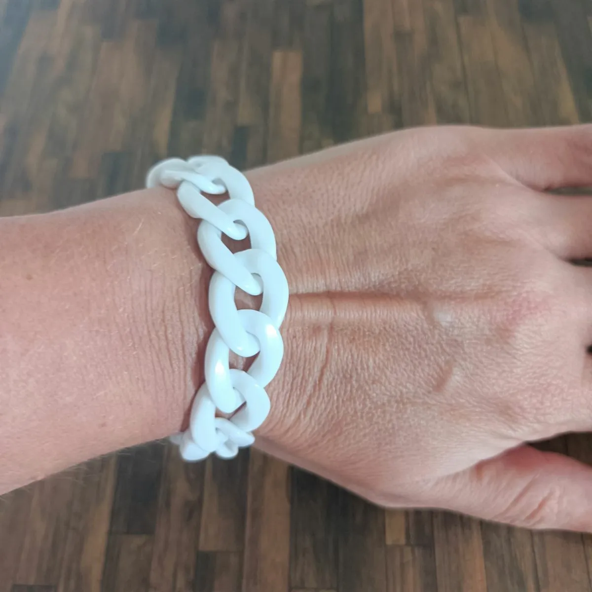 Bracelet gros maillons blanc argenté 22mm