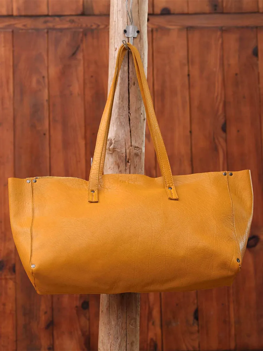 CABAS CUIR JAUNE FEMME L'Effronté - M - Safran