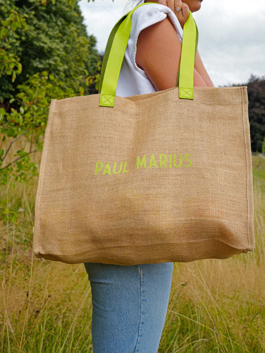 CABAS EN JUTE ET CUIR VERT LeCabas Jute - Pomme