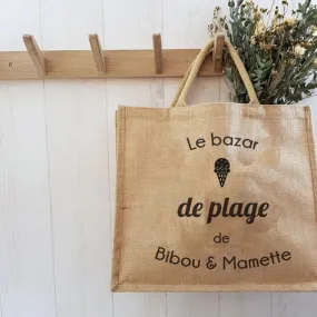 Cabas toile de jute XL "Le bazar de plage" | Luz et Nina