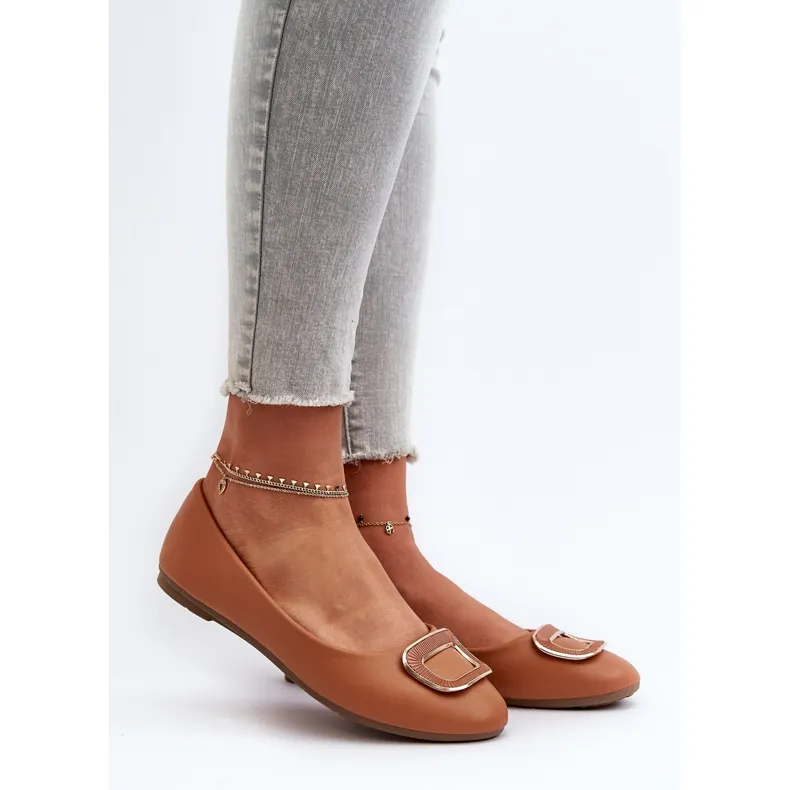 Camel Enicoria - Ballerines en cuir écologique avec décoration brun