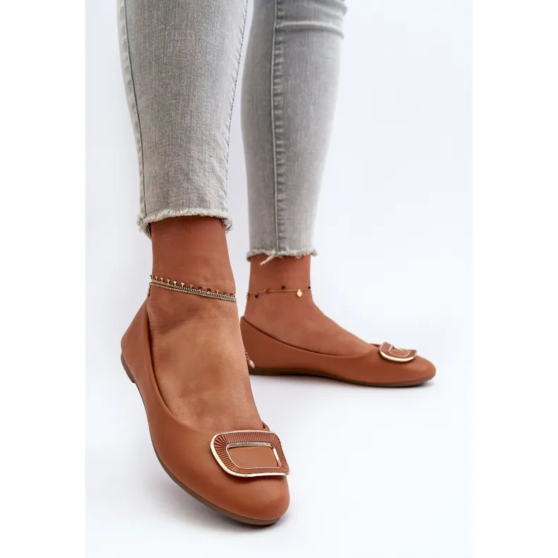 Camel Enicoria - Ballerines en cuir écologique avec décoration brun