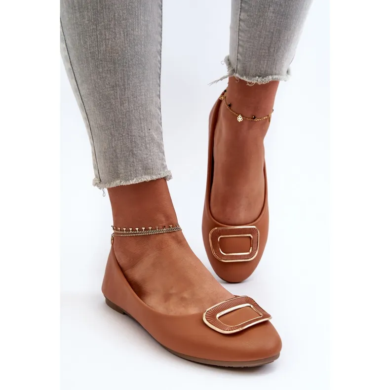 Camel Enicoria - Ballerines en cuir écologique avec décoration brun