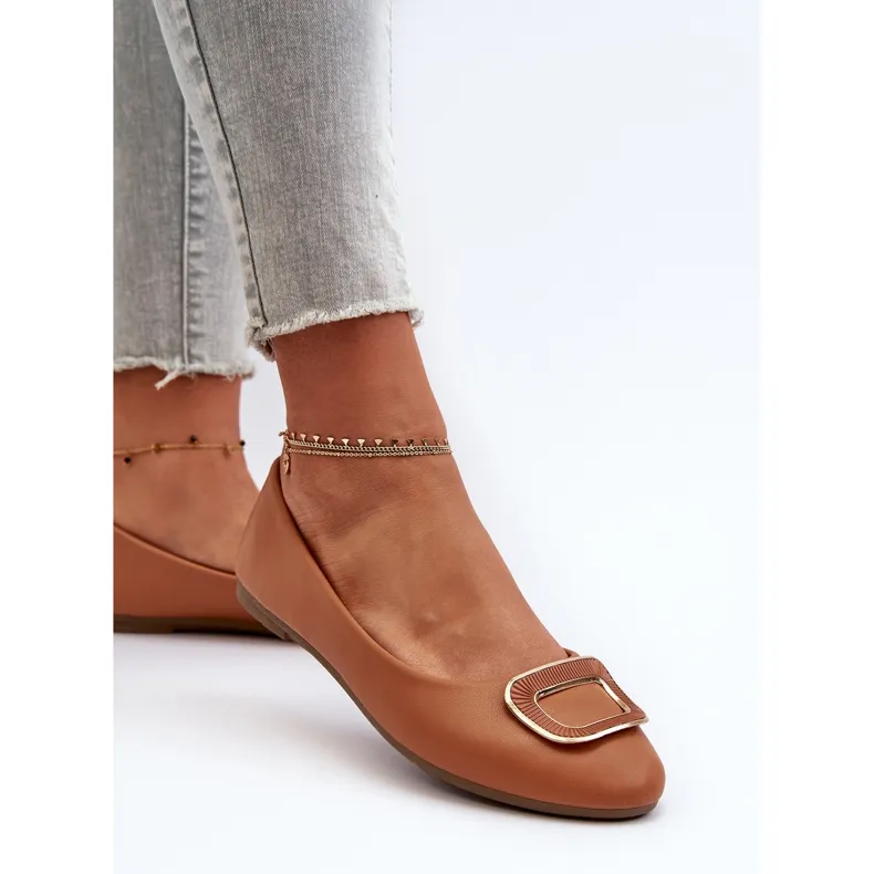 Camel Enicoria - Ballerines en cuir écologique avec décoration brun