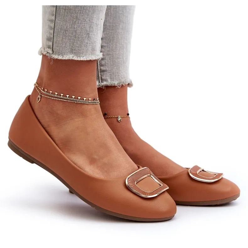 Camel Enicoria - Ballerines en cuir écologique avec décoration brun