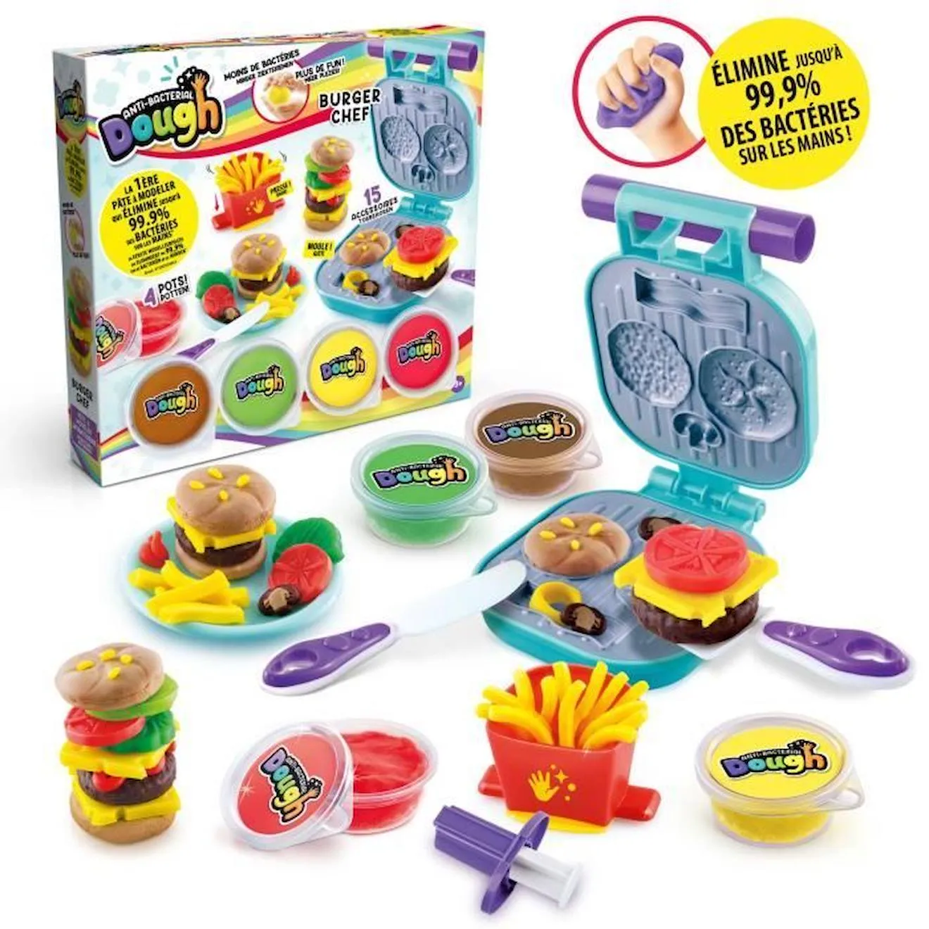 Canal Toys - Kit Burger Pâte à modeler antibactérienne - Élimine jusqu'à 99,9% des bactéries sur les mains - dès 2 ans - SND