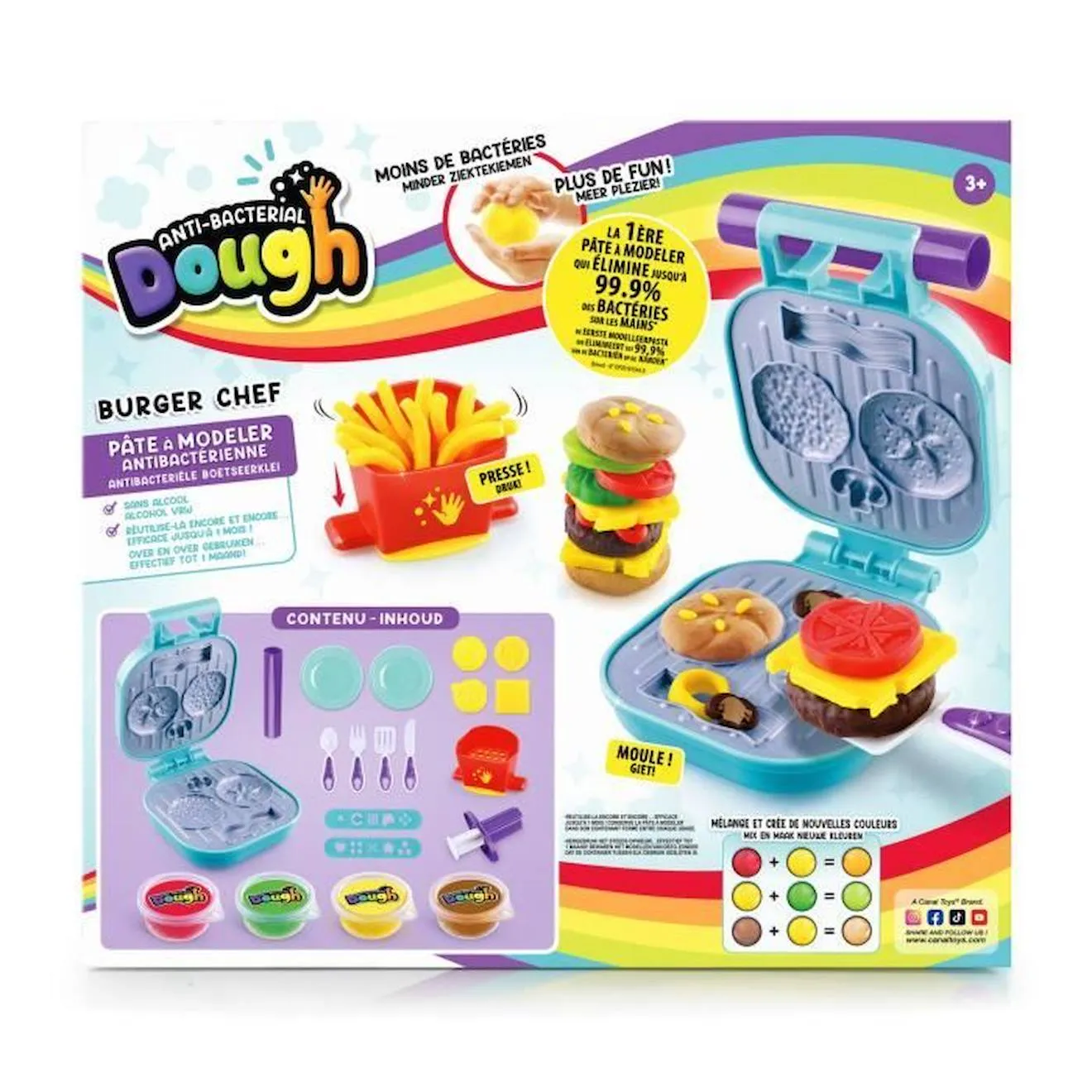 Canal Toys - Kit Burger Pâte à modeler antibactérienne - Élimine jusqu'à 99,9% des bactéries sur les mains - dès 2 ans - SND