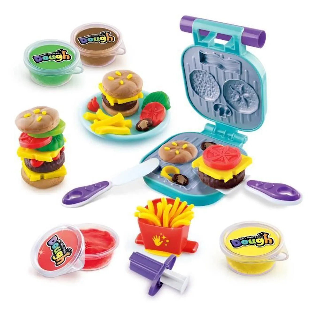 Canal Toys - Kit Burger Pâte à modeler antibactérienne - Élimine jusqu'à 99,9% des bactéries sur les mains - dès 2 ans - SND