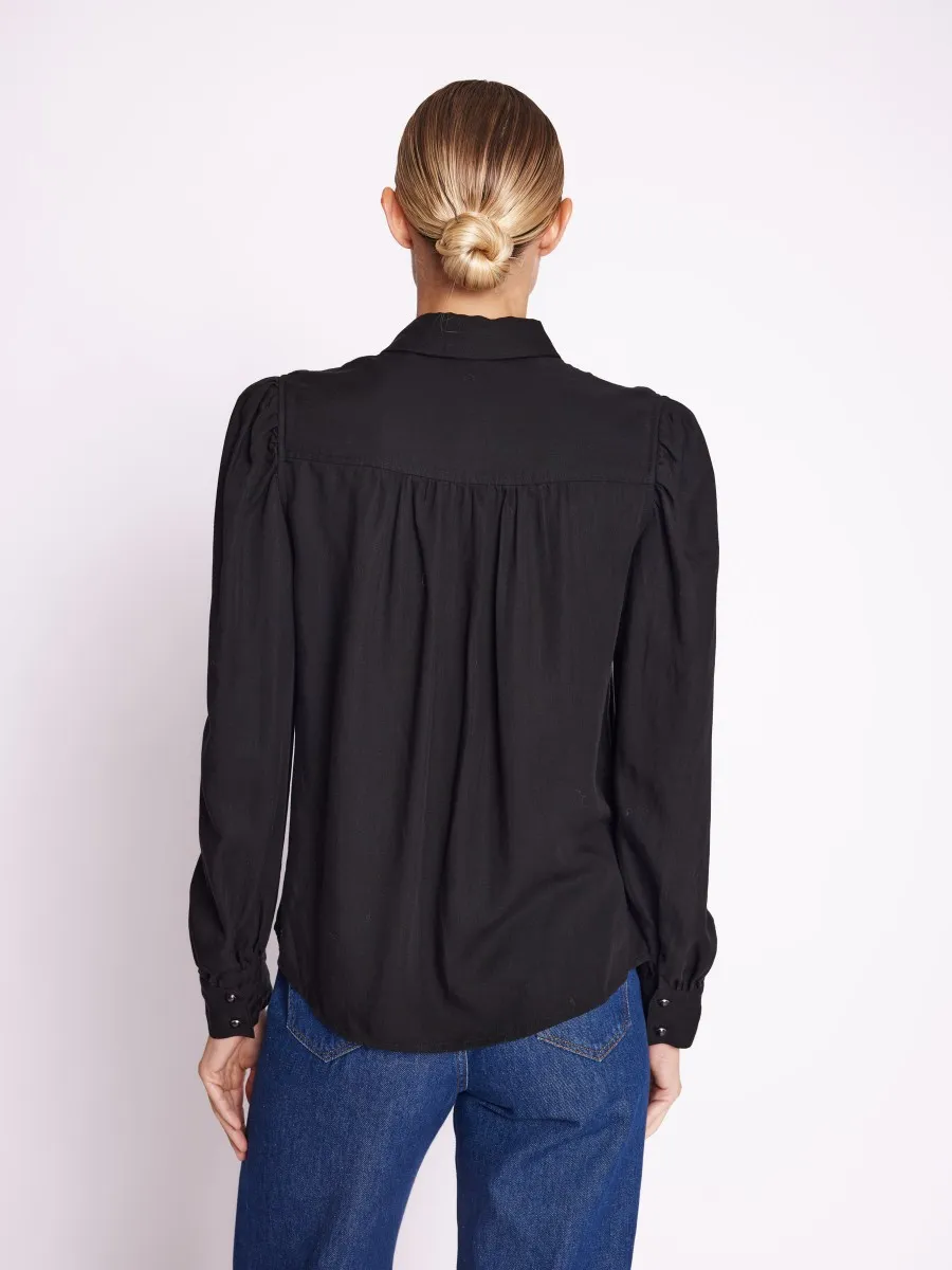 CAREN | Chemise noire uni manches bouffantes