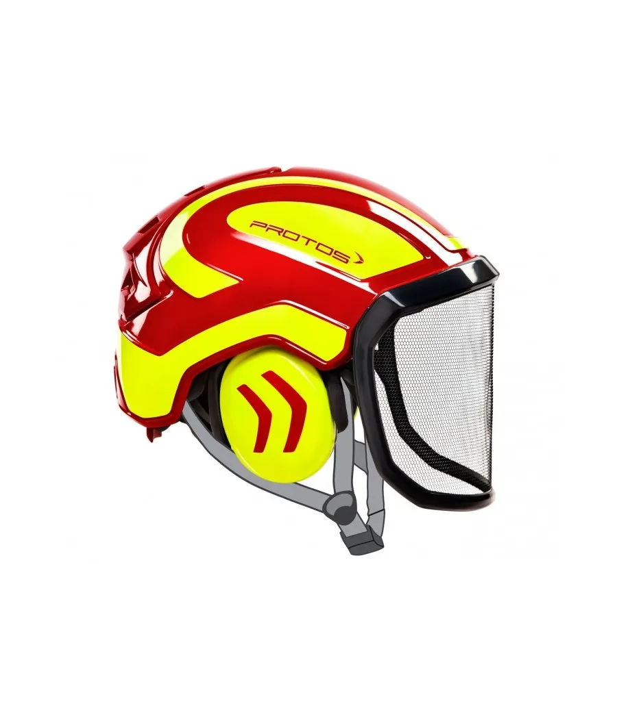 Casque Protos Integral Arborist Bicolore rouge-jaune fluo