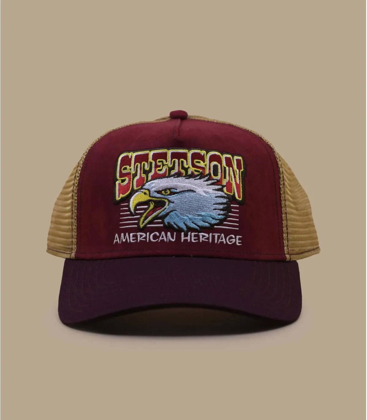 Casquette trucker bordeaux jaune aigle - Trucker Cap Eagle Head Stetson : Headict