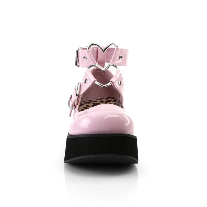 Chaussure gothique compensée rose vernis & anneaux en coeur | DemoniaCult femme