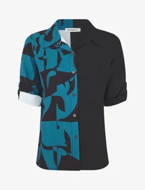 Chemise droite imprimé graphique - Bleu canard