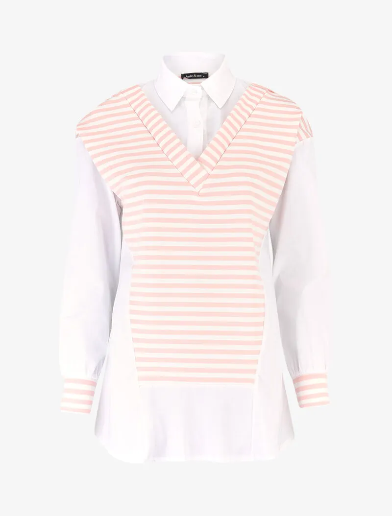 Chemise trompe l'oeil empiécé sweat rayé - rose